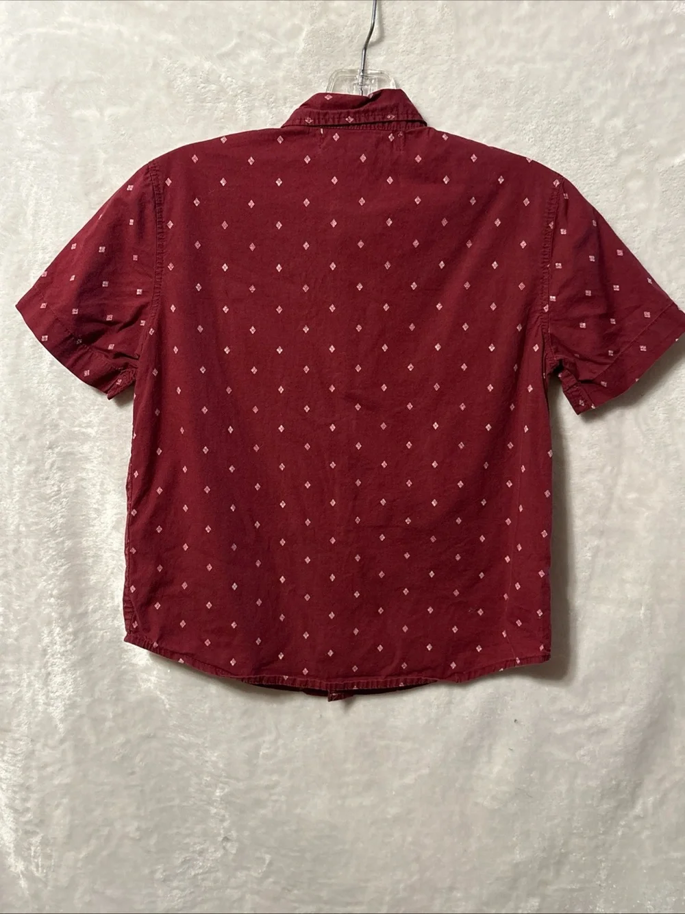 Old Navy Boys' Short-Sleeve Button-Down in Burgundy with White Diamond Print